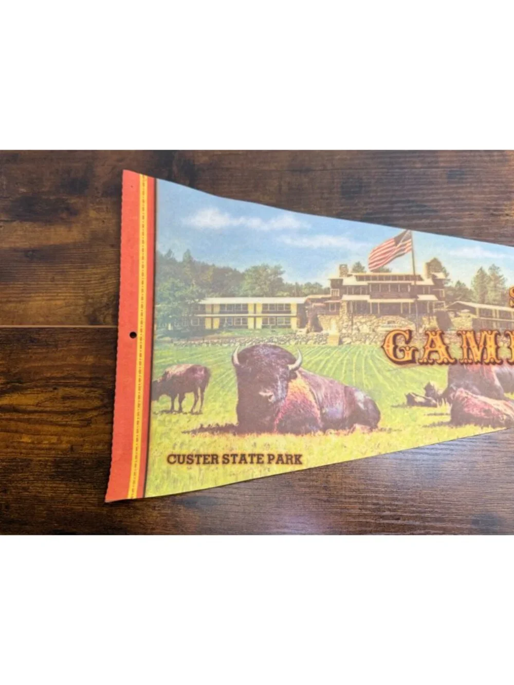Vintage Custer State Park Game Lodge Pennant With Bison & Lodge 29.5 inches